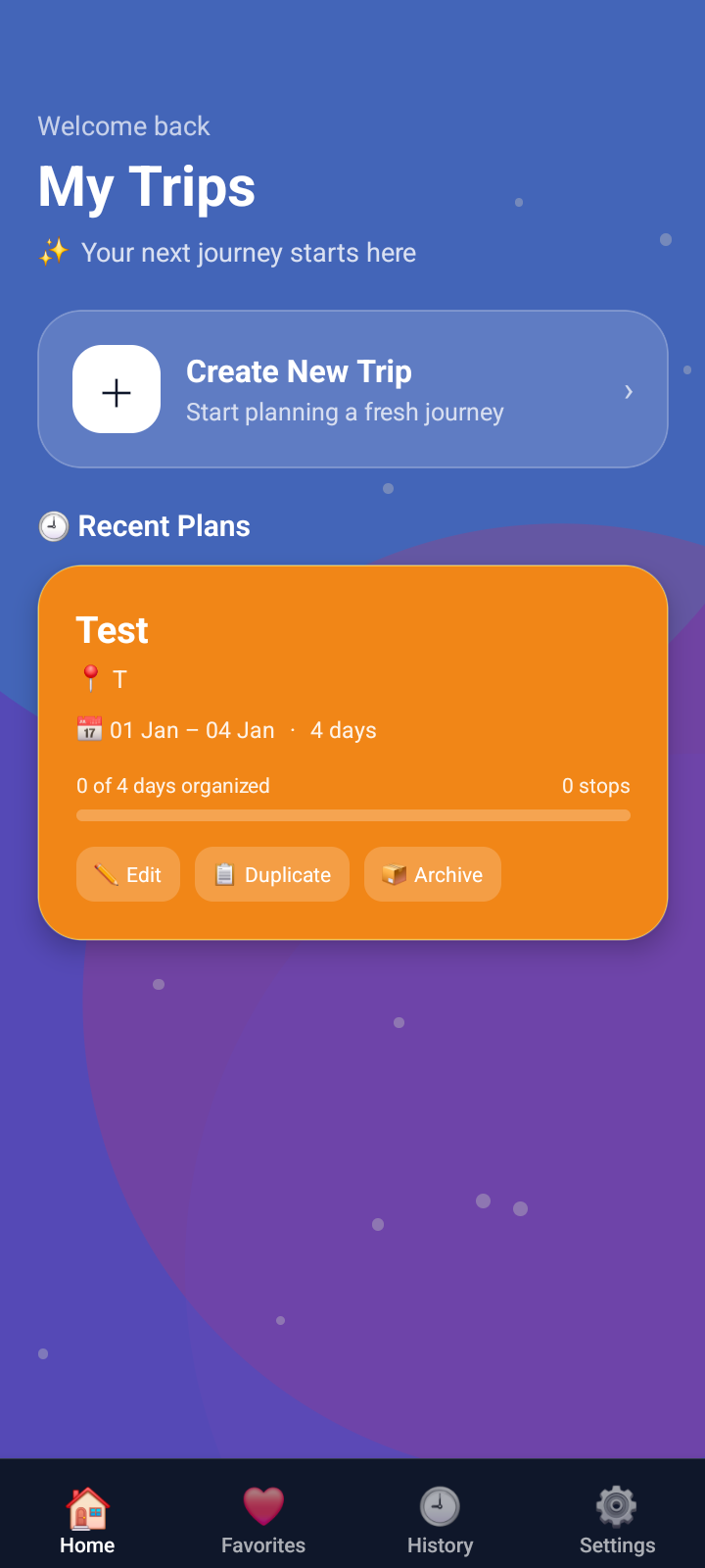 Trips screen from Journey Plan Guide